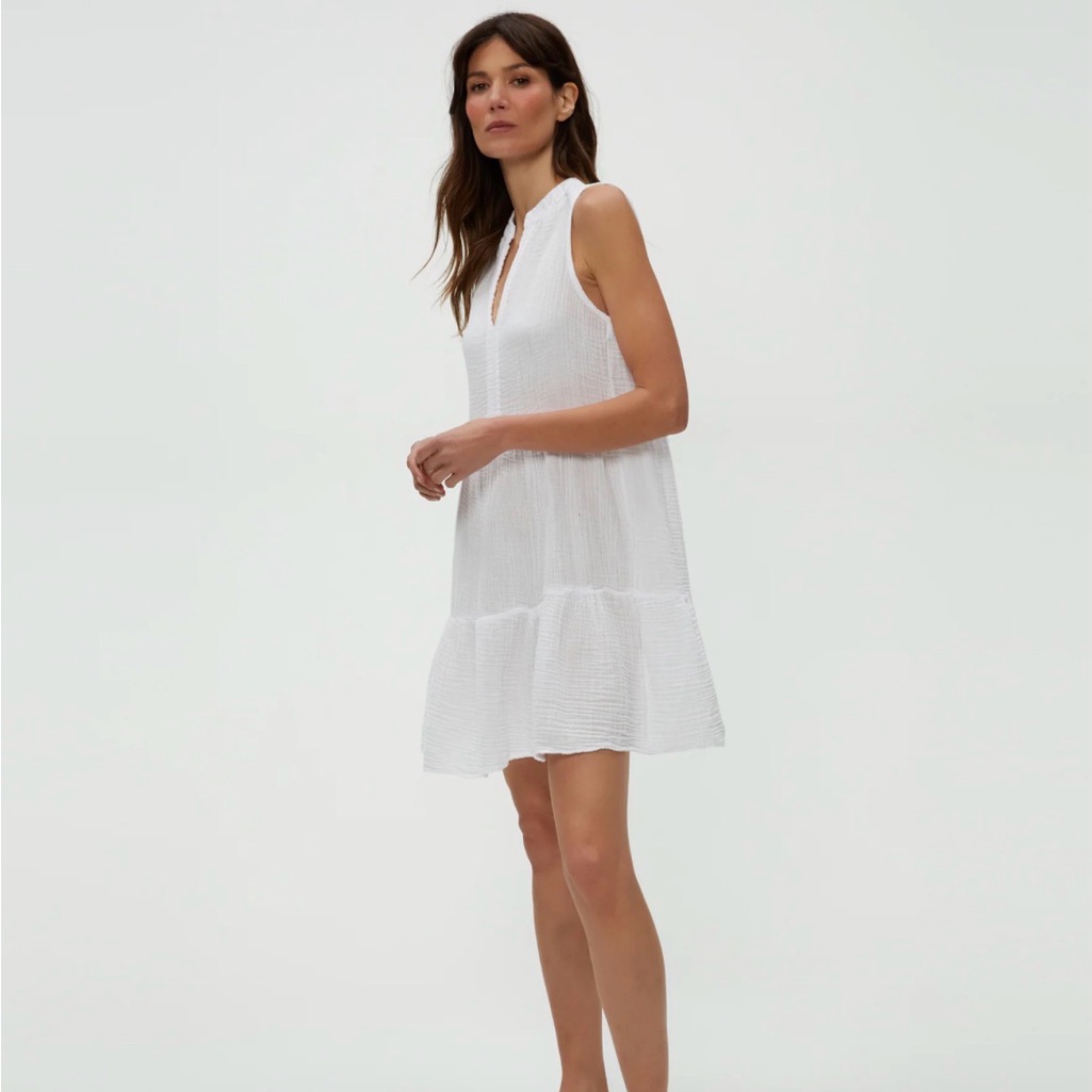 Michael Stars Scarlett Flounce White Cotton Gauze Tiered Daisy Dress Xs